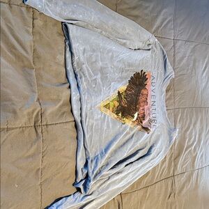 Pretty Rebellious Light Blue Graphic Crop Top with Eagle Print